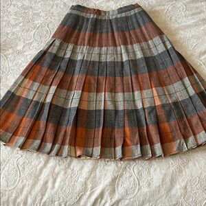 🦩Vintage 50’s Sportrite Junior Reversible Orange Grey Plaid Wool Pleated Skirt